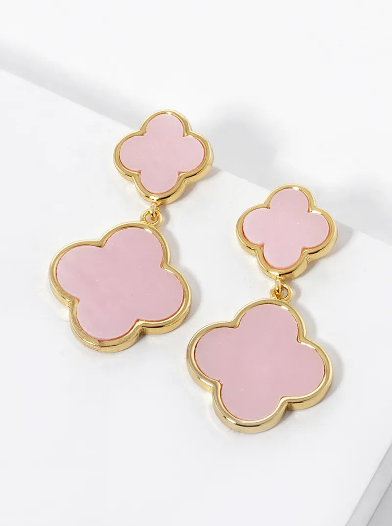 18k Gold Dipped Double Quatrefoil Drop 925 Sterling Silver Post Earrings