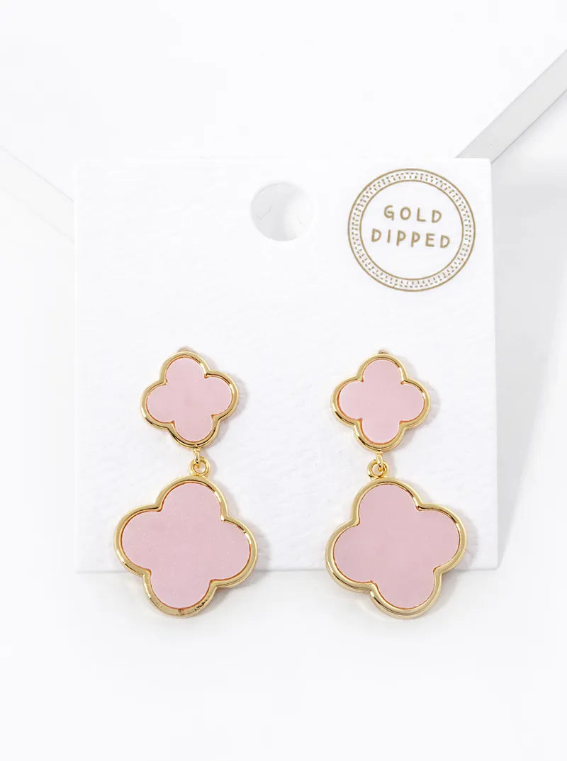 18k Gold Dipped Double Quatrefoil Drop 925 Sterling Silver Post Earrings