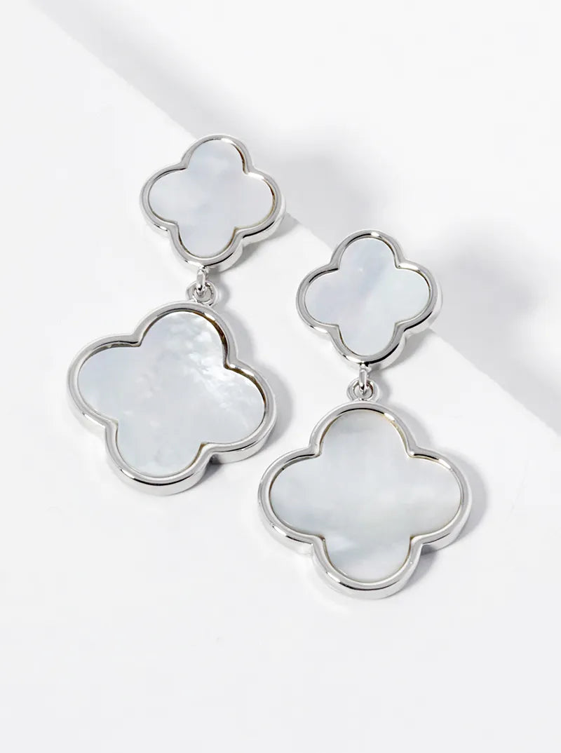 18k Gold Dipped Double Quatrefoil Drop 925 Sterling Silver Post Earrings