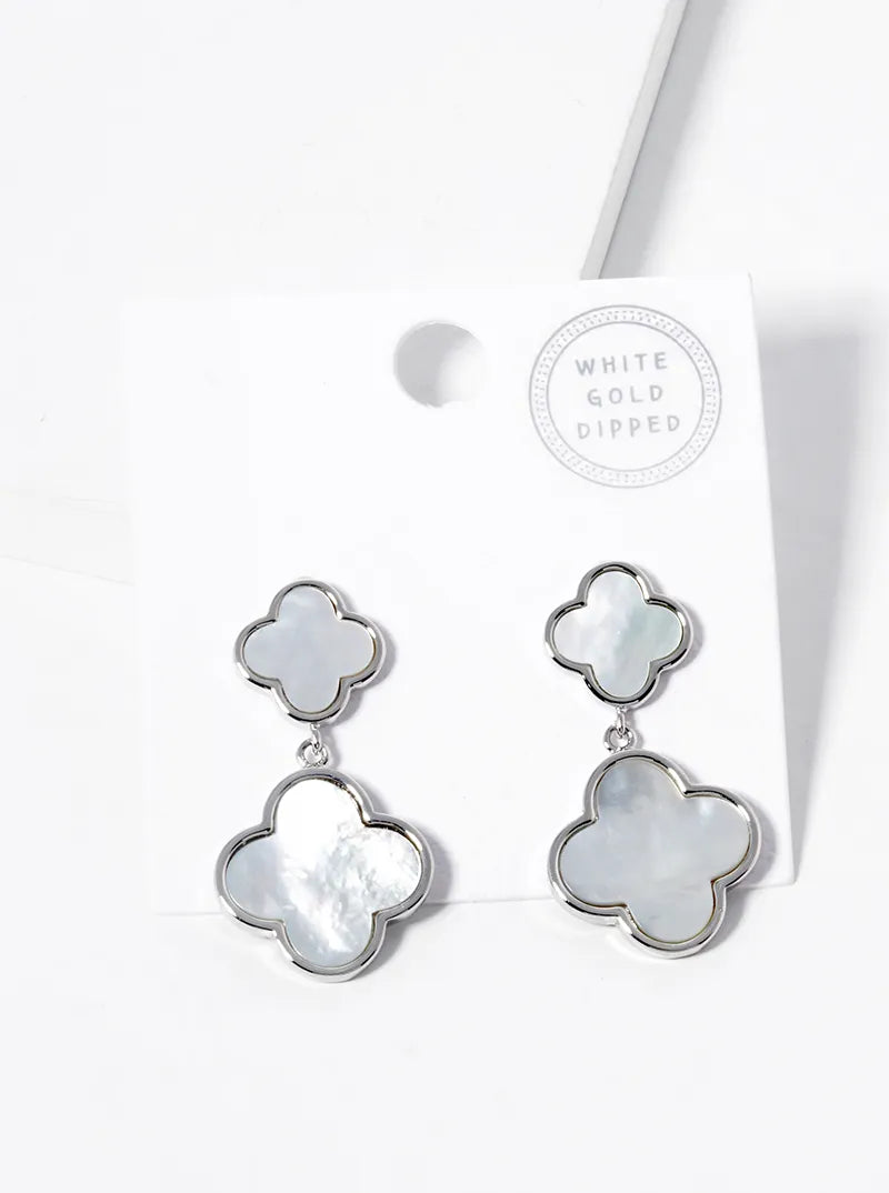18k Gold Dipped Double Quatrefoil Drop 925 Sterling Silver Post Earrings