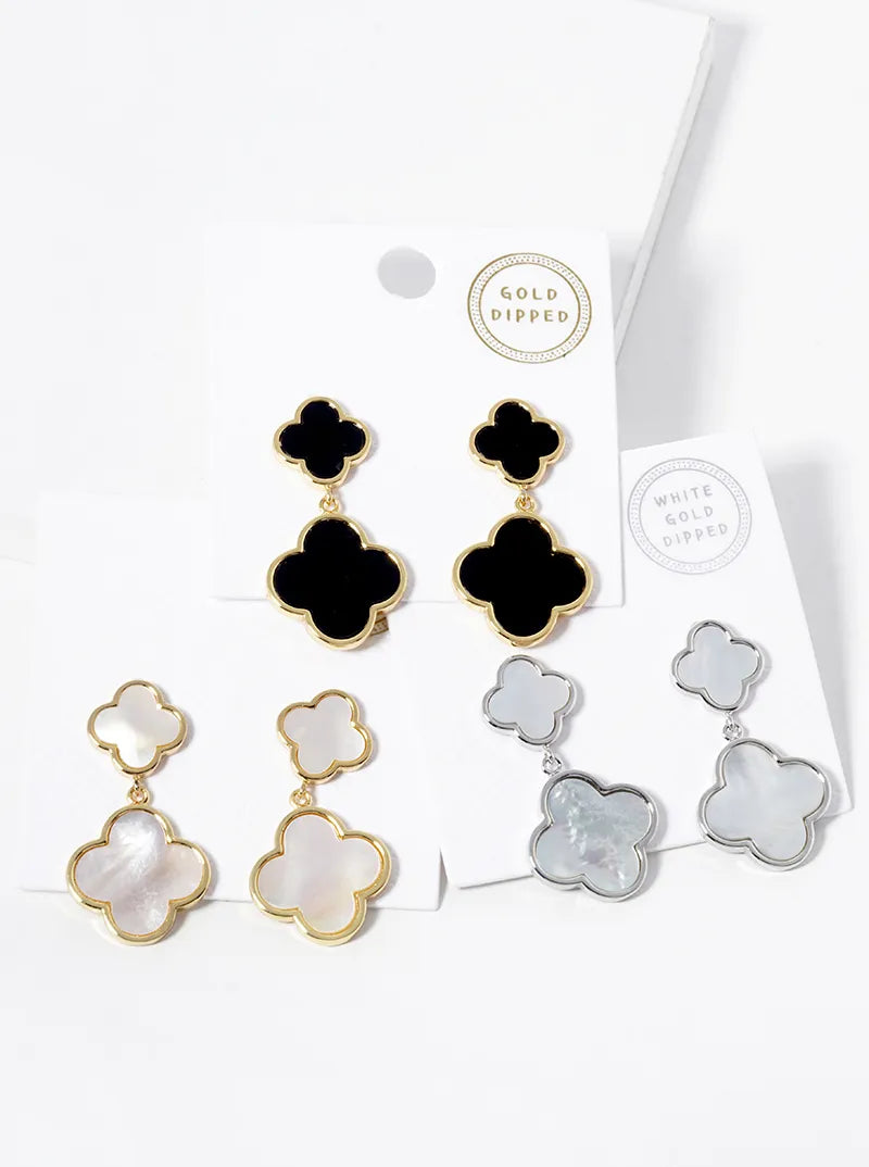 18k Gold Dipped Double Quatrefoil Drop 925 Sterling Silver Post Earrings