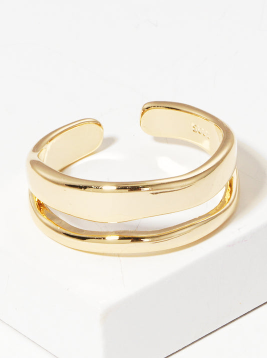 18k Gold Dipped Double Row Adjustable Cuff Ring
