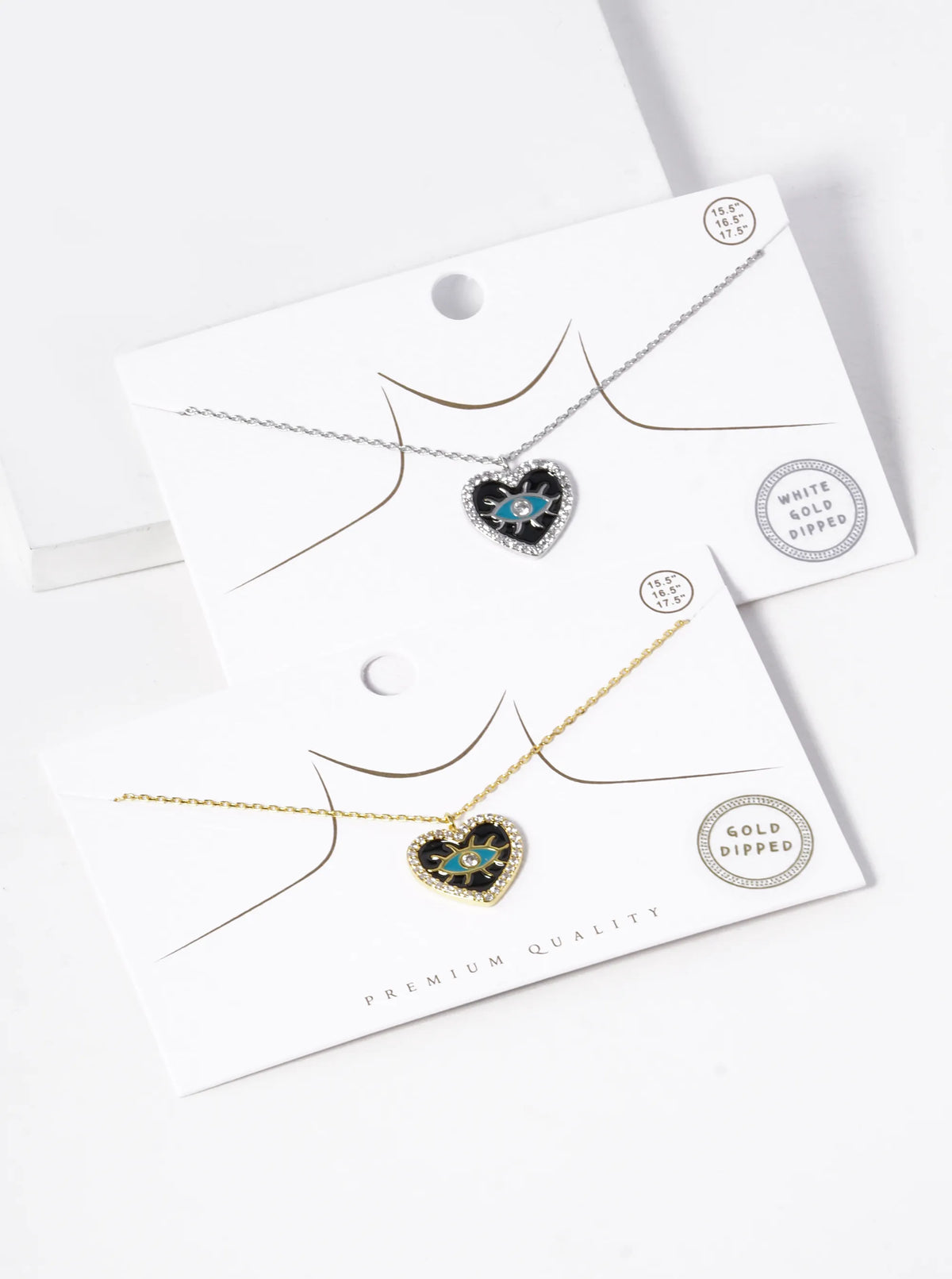 18k Gold Dipped Enamel Evil Eye In CZ Pave Heart Pendant Necklace