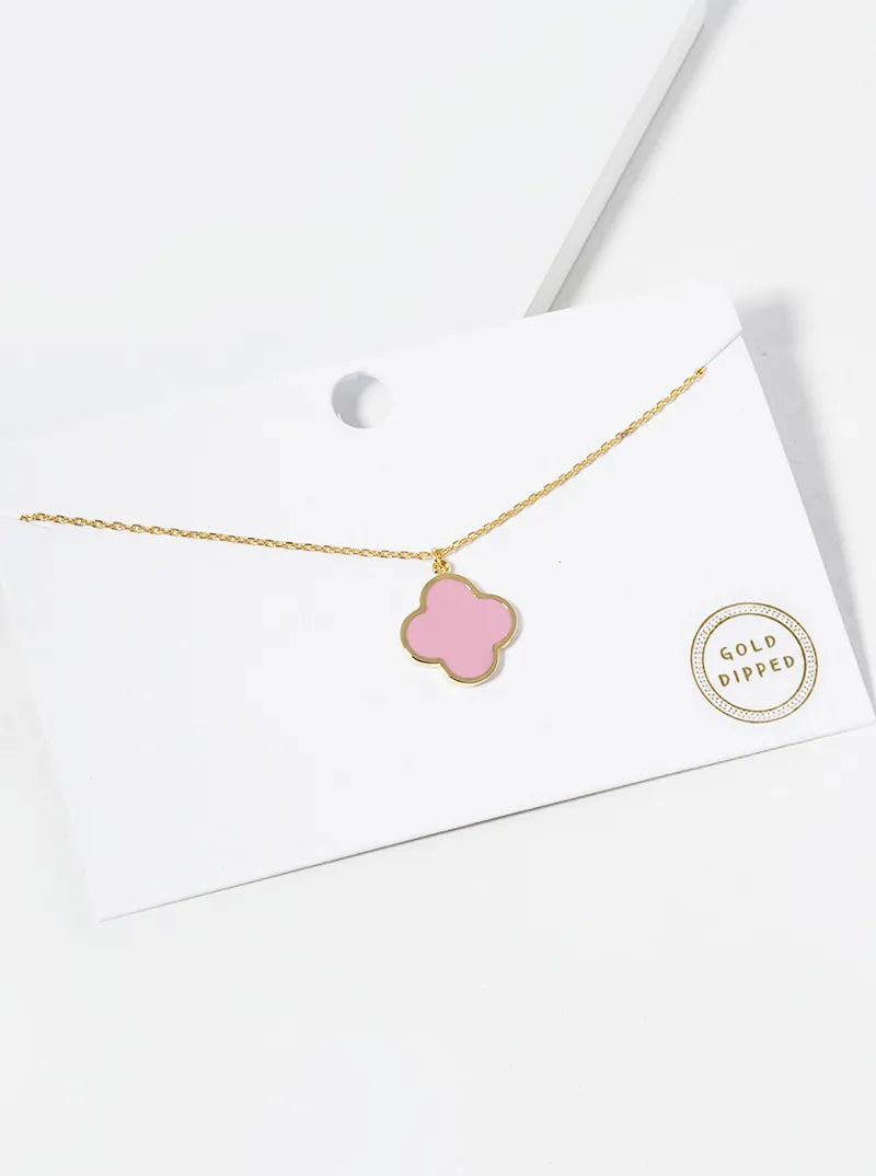 18k Gold Dipped Enamel Filled Quatrefoil Pendant Necklace