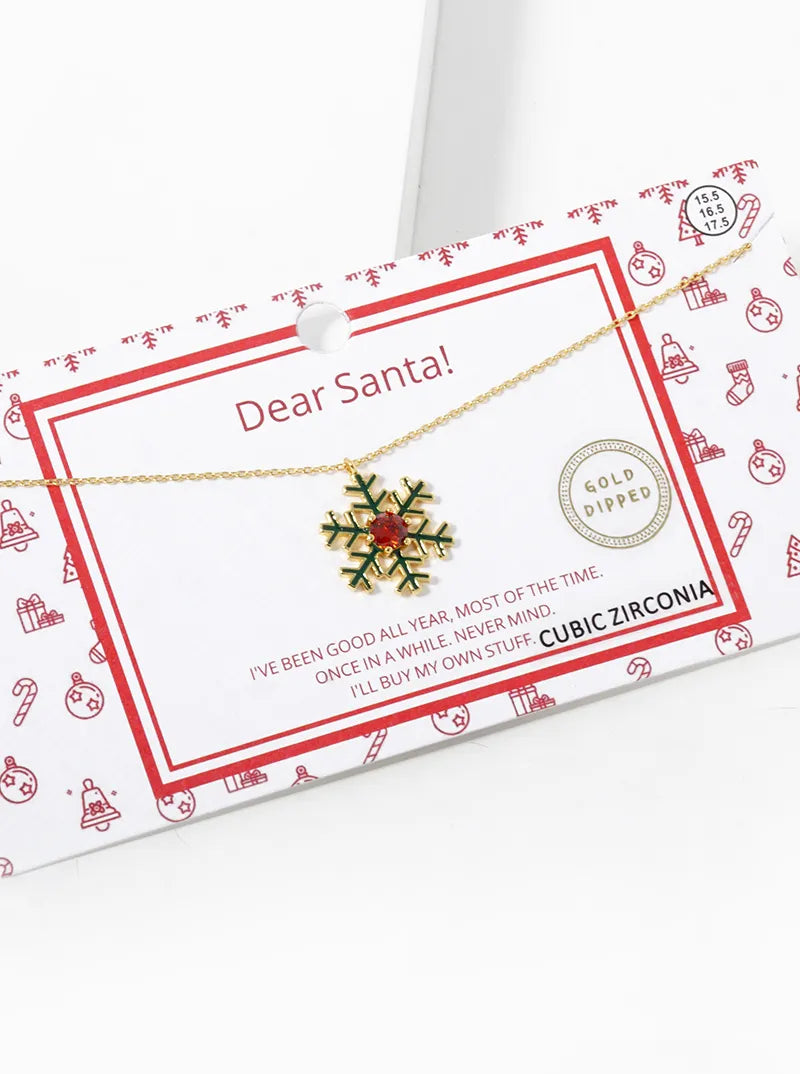 18k Gold Dipped Enamel Filled Snowflake Pendant Necklace
