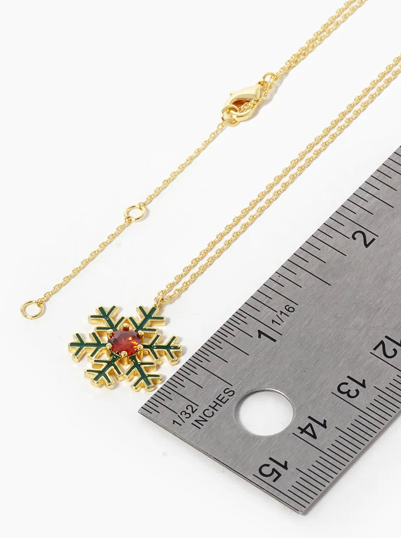 18k Gold Dipped Enamel Filled Snowflake Pendant Necklace
