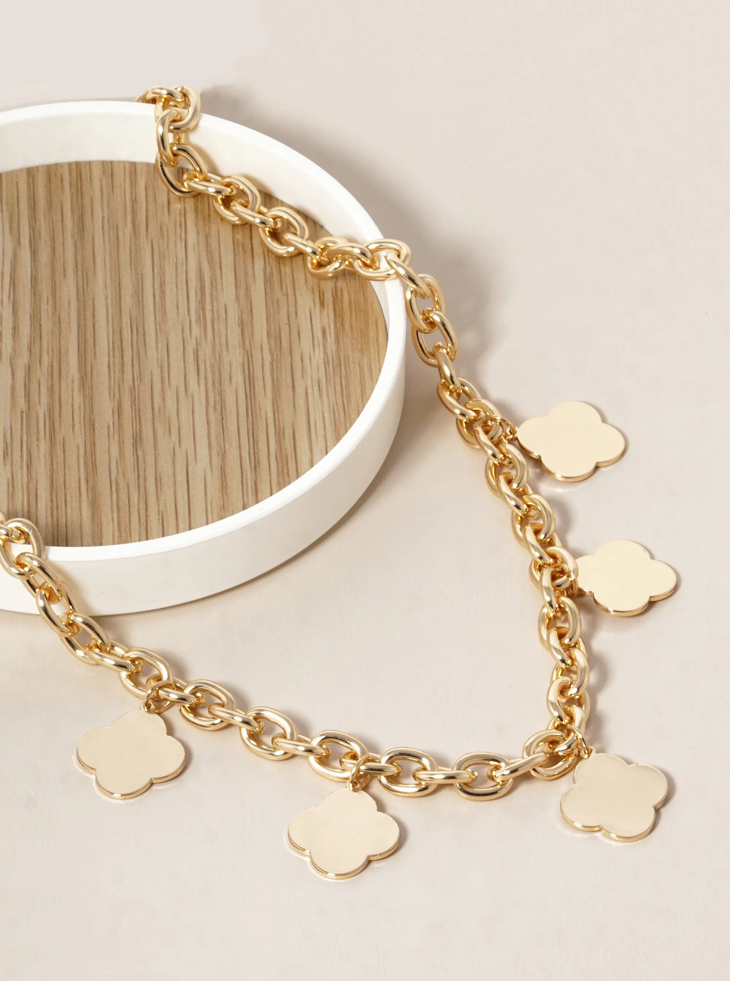 18k Gold Dipped Five Brass Quatrefoil Clover Chain Necklace