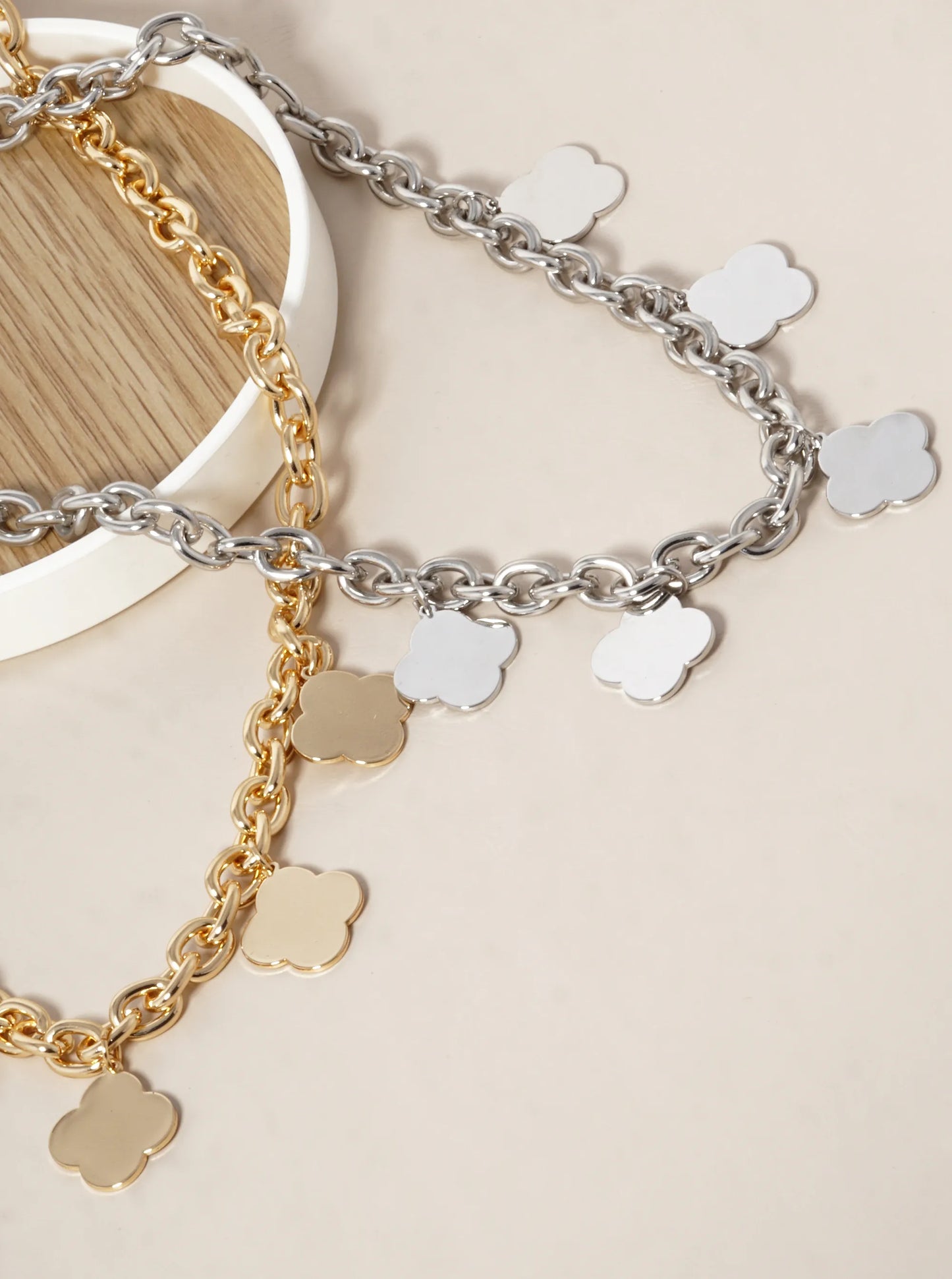 18k Gold Dipped Five Brass Quatrefoil Clover Chain Necklace