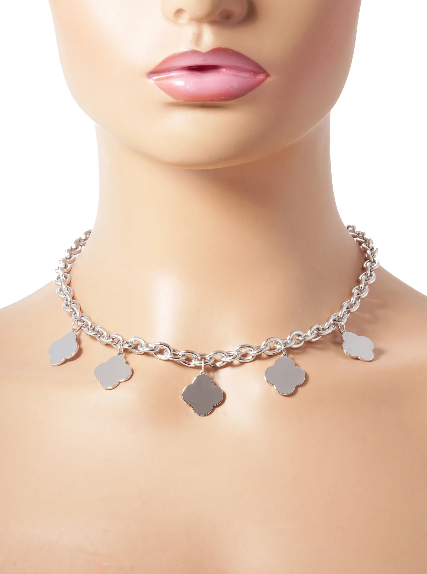 18k Gold Dipped Five Brass Quatrefoil Clover Chain Necklace