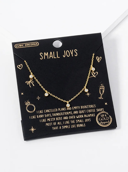 18k Gold Dipped Five Dainty CZ Stones Drop Station Necklace