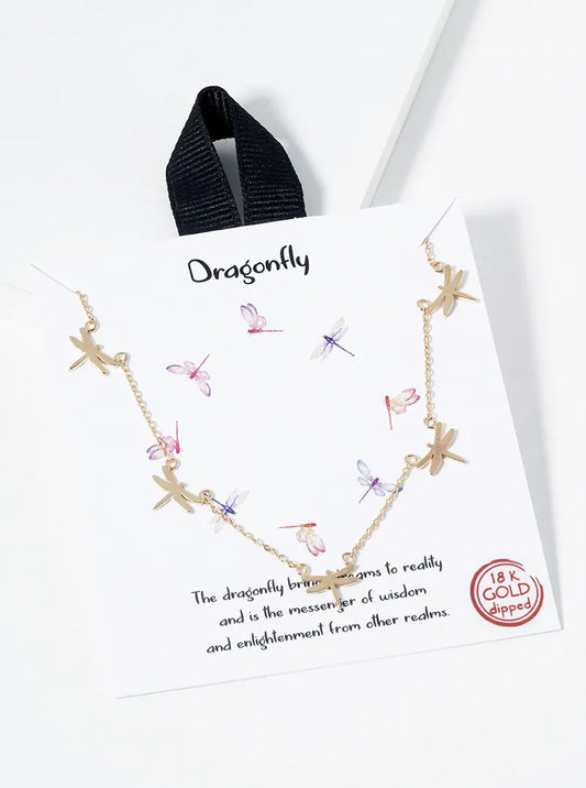 18k Gold Dipped Five Dragonflies Station Necklace