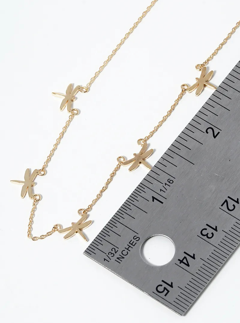 18k Gold Dipped Five Dragonflies Station Necklace