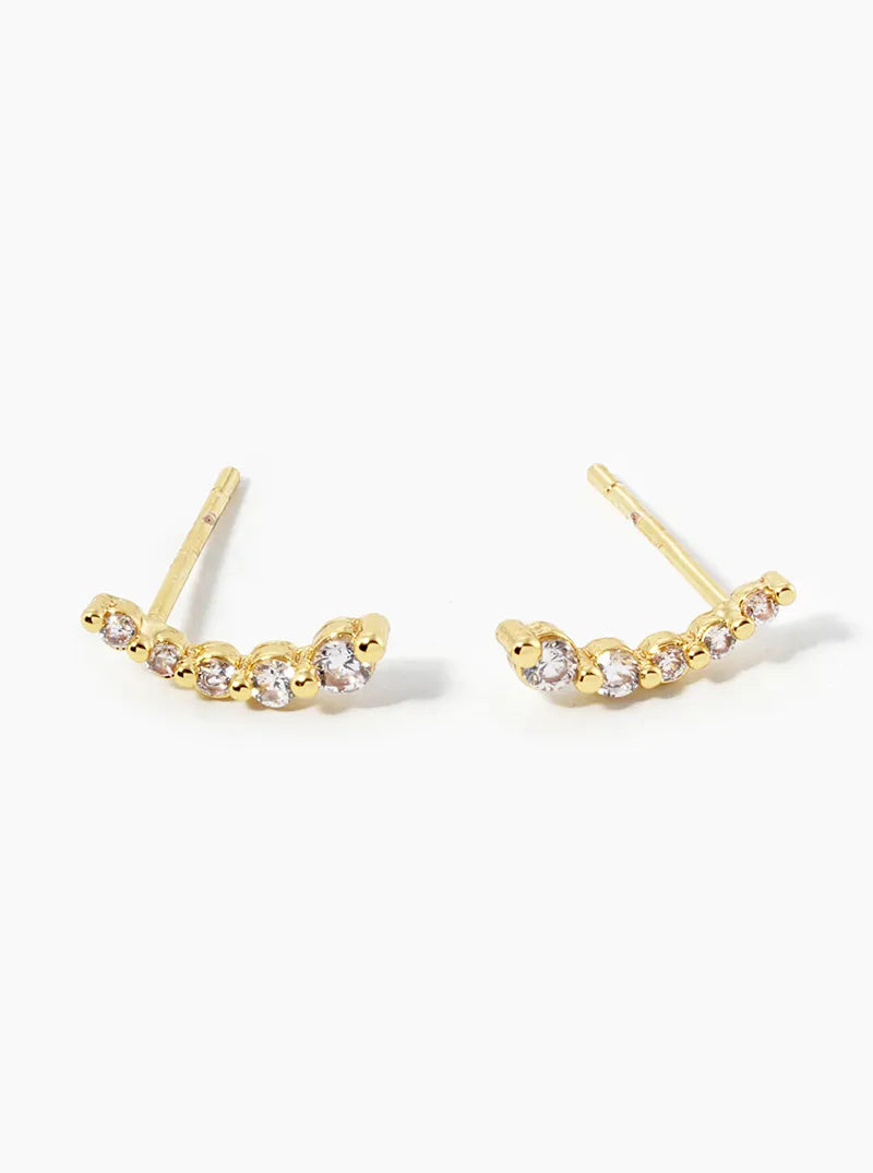 18k Gold Dipped Graduated Five CZ Stones Stud Earrings