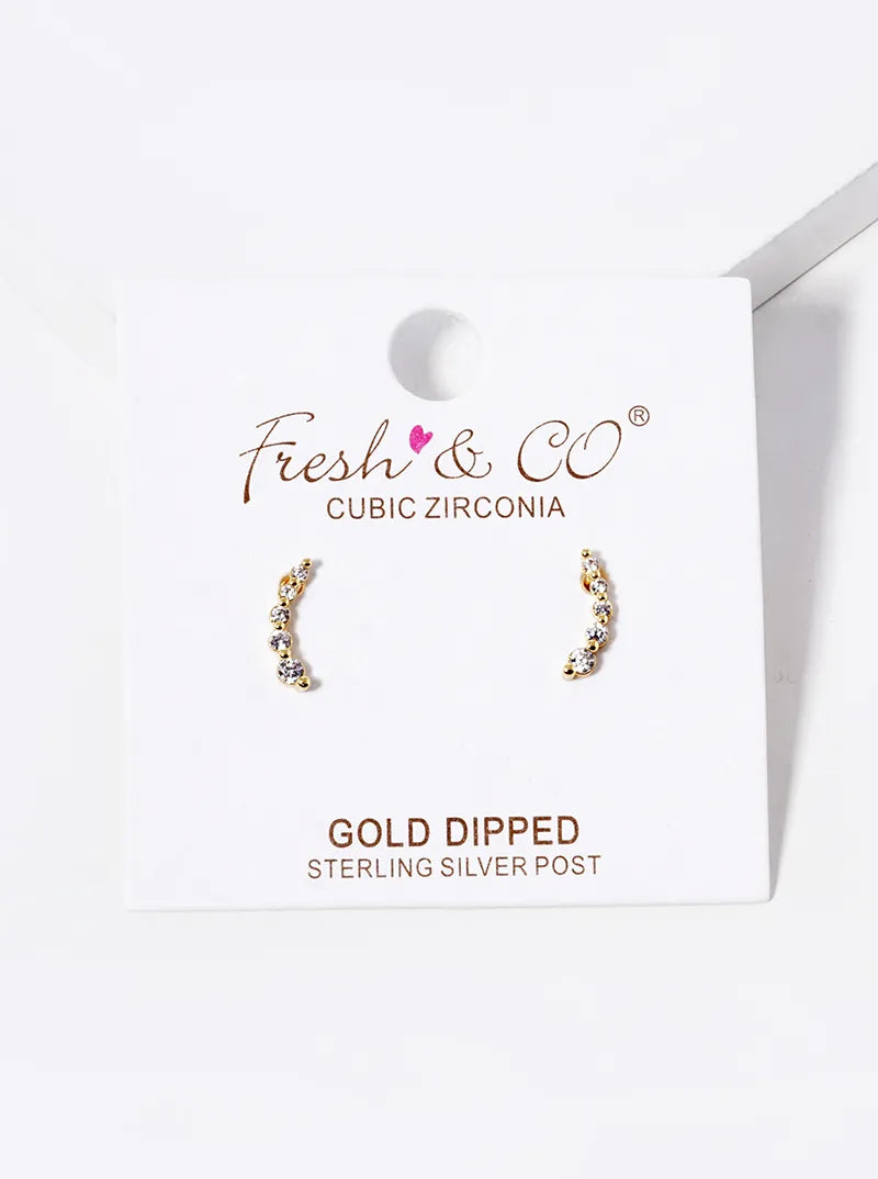 18k Gold Dipped Graduated Five CZ Stones Stud Earrings