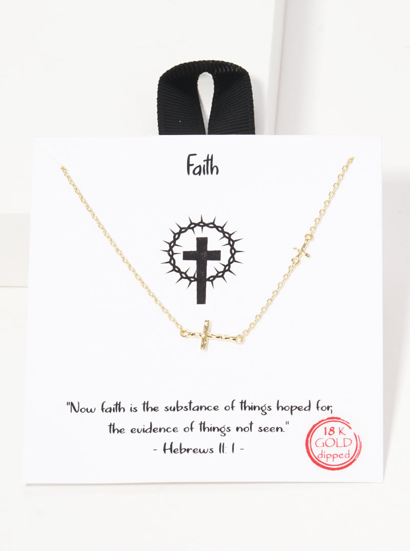 18k Gold Dipped Hammered Double Cross Pendant Necklace