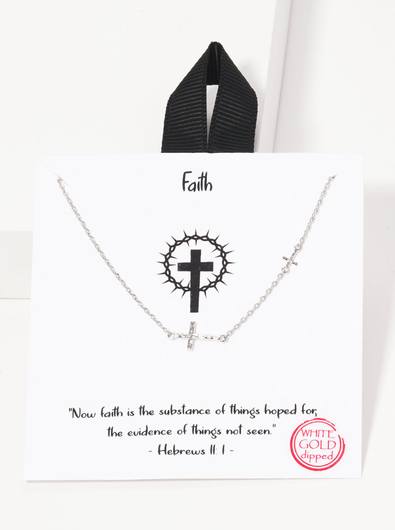 18k Gold Dipped Hammered Double Cross Pendant Necklace