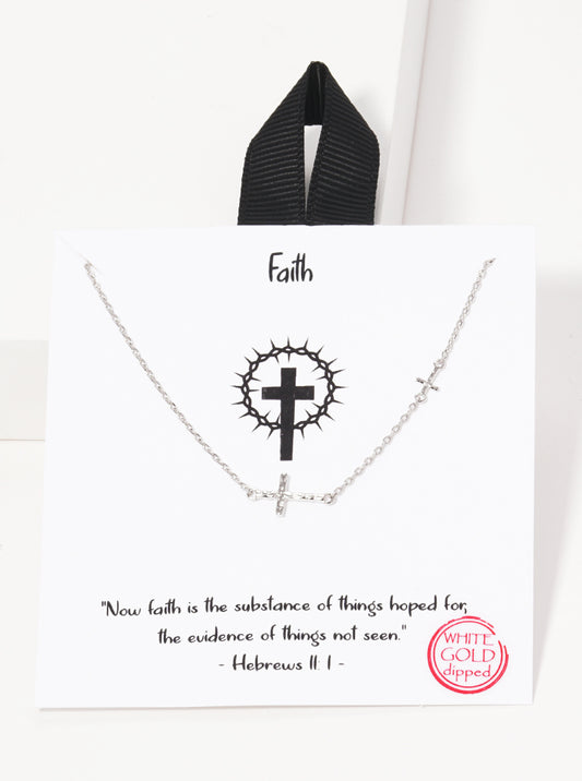 18k Gold Dipped Hammered Double Cross Pendant Necklace