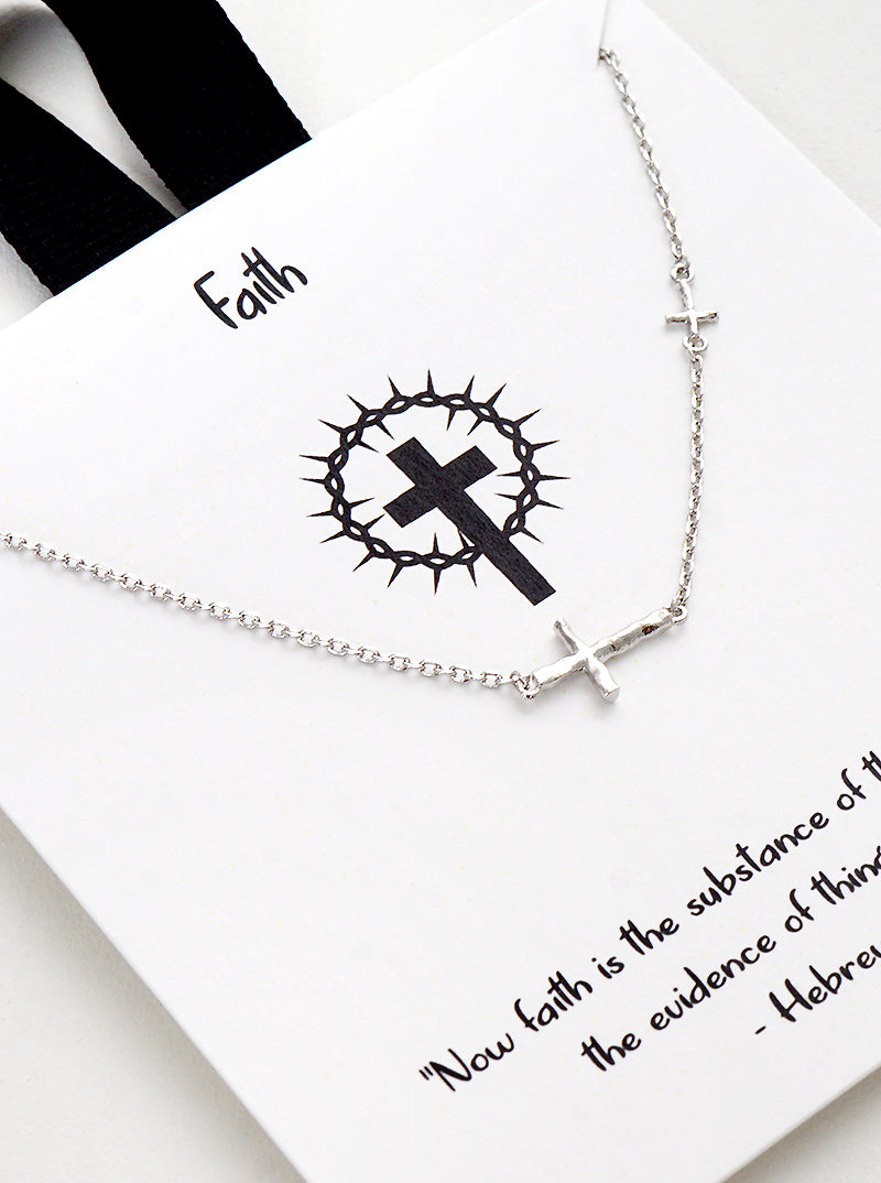 18k Gold Dipped Hammered Double Cross Pendant Necklace