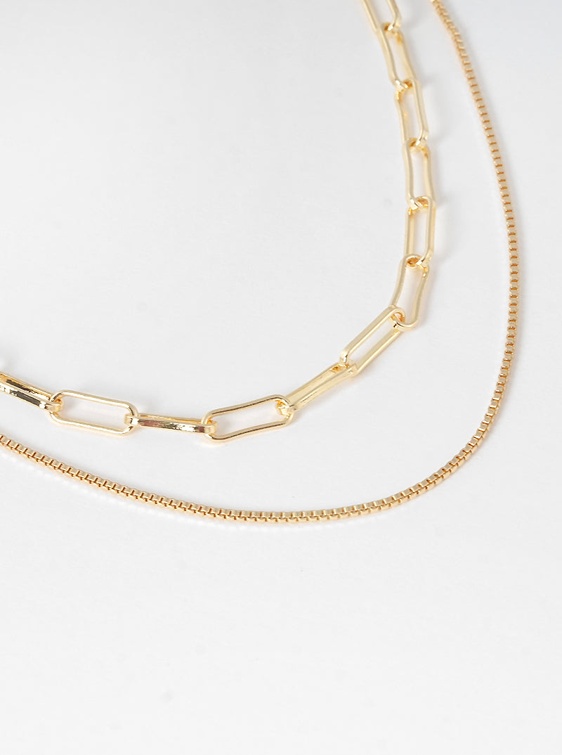 18k Gold Dipped Layered Metal Chain Necklace