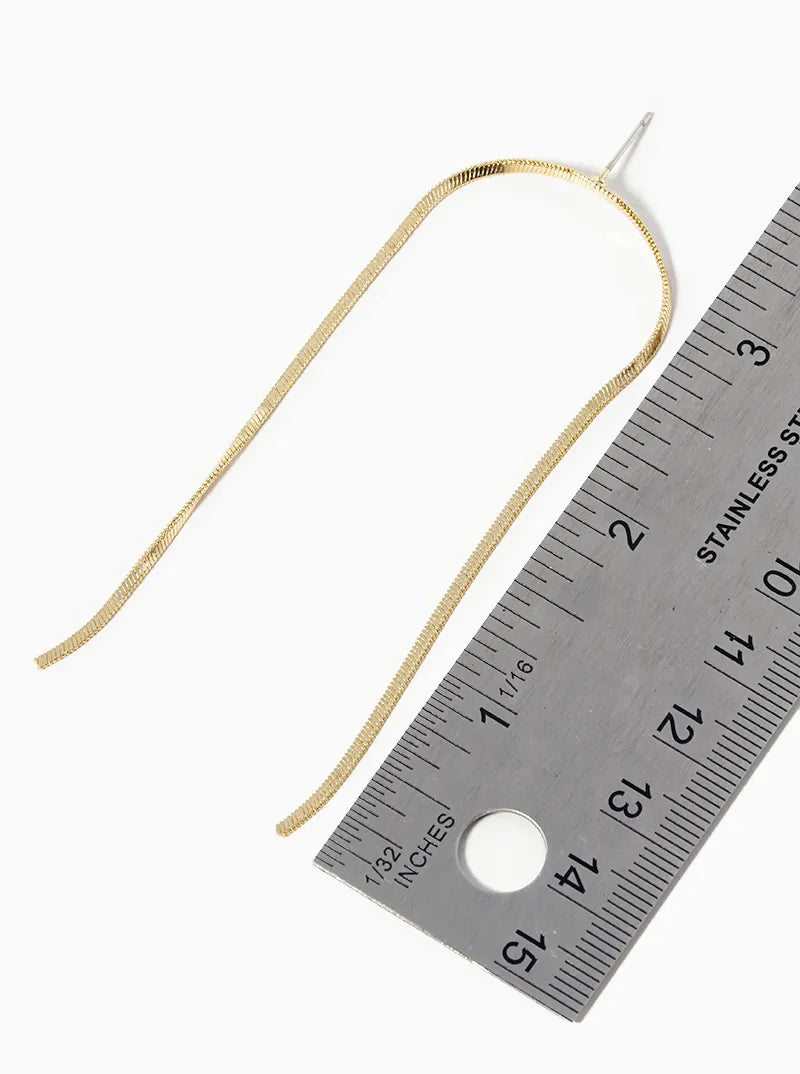 18k Gold Dipped Long Linear Chain Drop Delicate Earrings