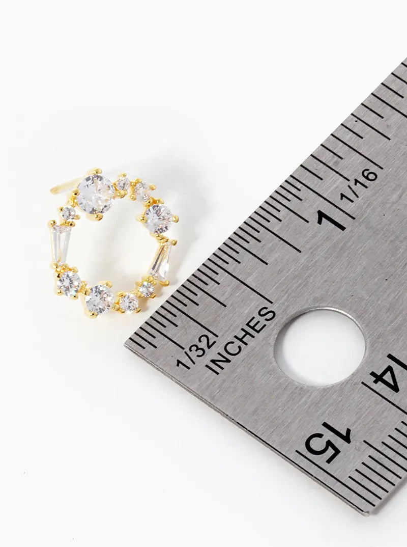 18k Gold Dipped Multi Shape CZ Pave Circle Stud  Earrings