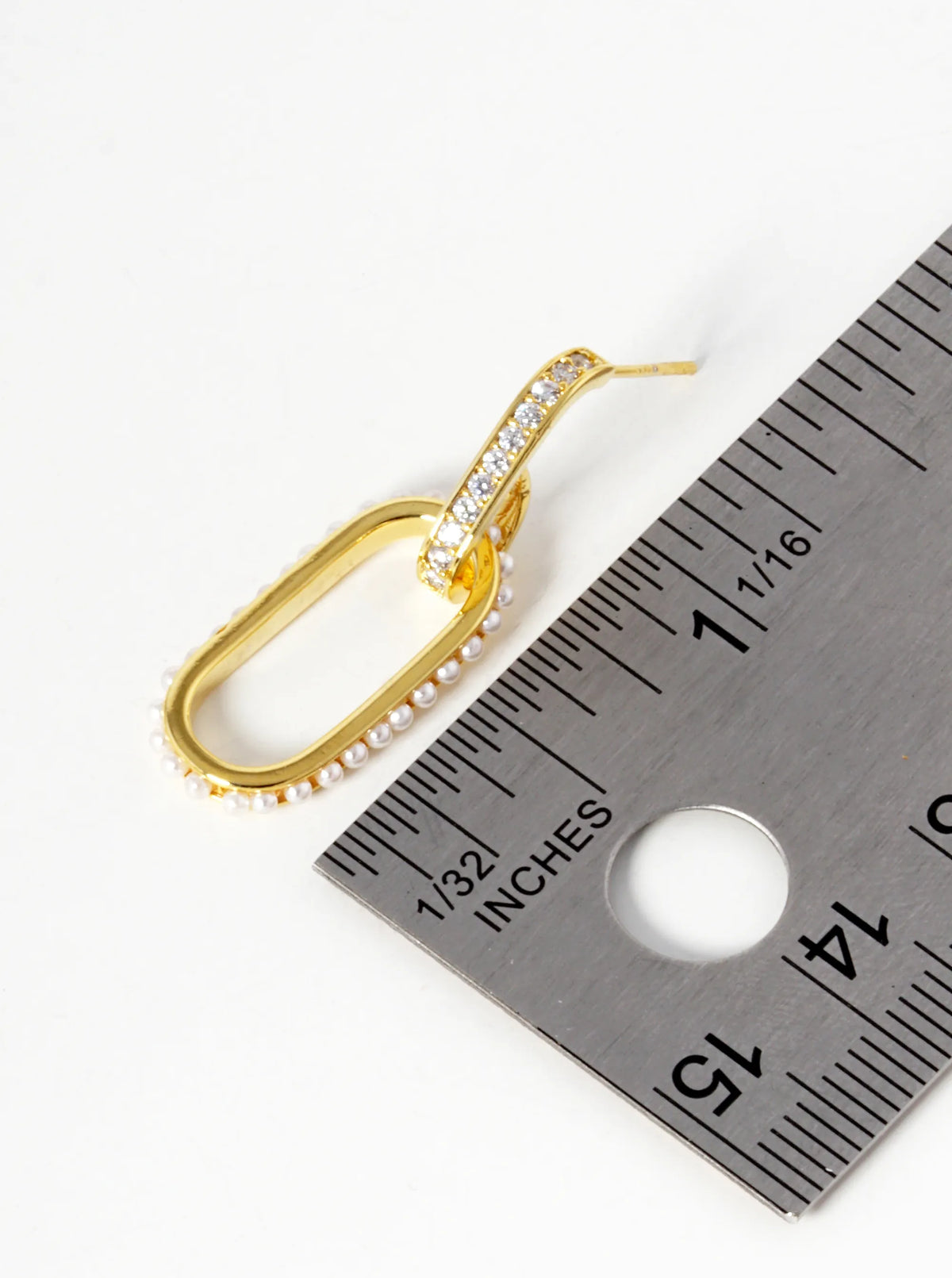 18k Gold Dipped Pearl And CZ Pave Chain Shape Hoop Earrings