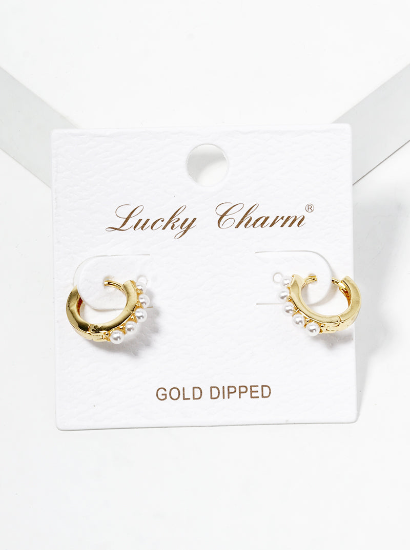 18k Gold Dipped Pearl Beaded 10mm Dainty Huggie Hoop Earrings