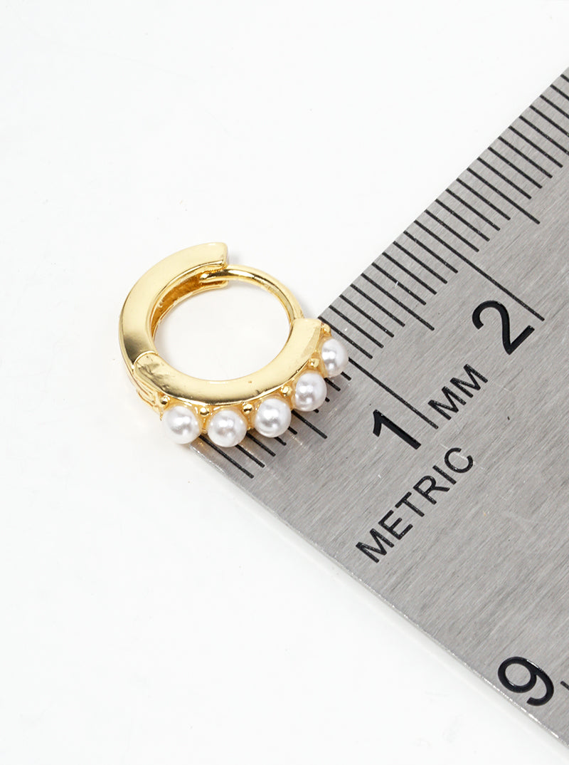 18k Gold Dipped Pearl Beaded 10mm Dainty Huggie Hoop Earrings