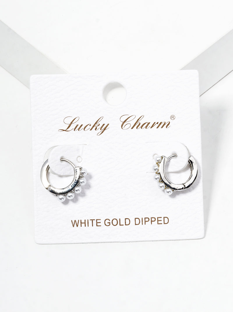 18k Gold Dipped Pearl Beaded 10mm Dainty Huggie Hoop Earrings