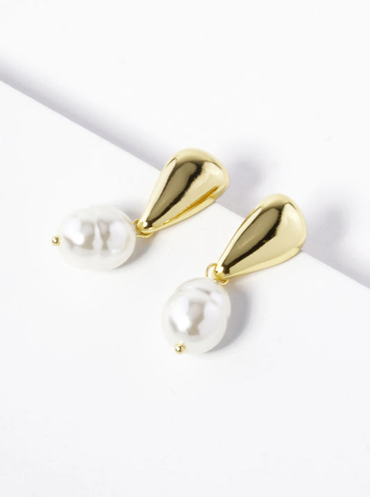 18k Gold Dipped Pearl Drop Dangle Earrings