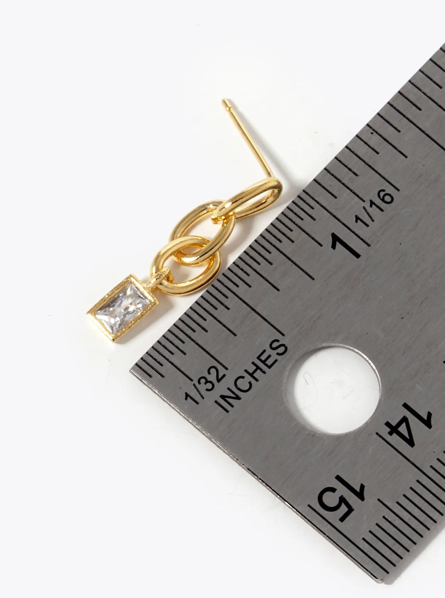 18k Gold Dipped Rectangle CZ Drop Chain Post Earrings