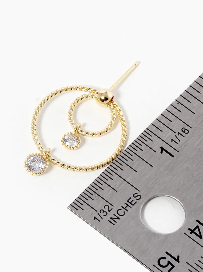 18k Gold Dipped Round CZ Drop Double Circle Post Earrings