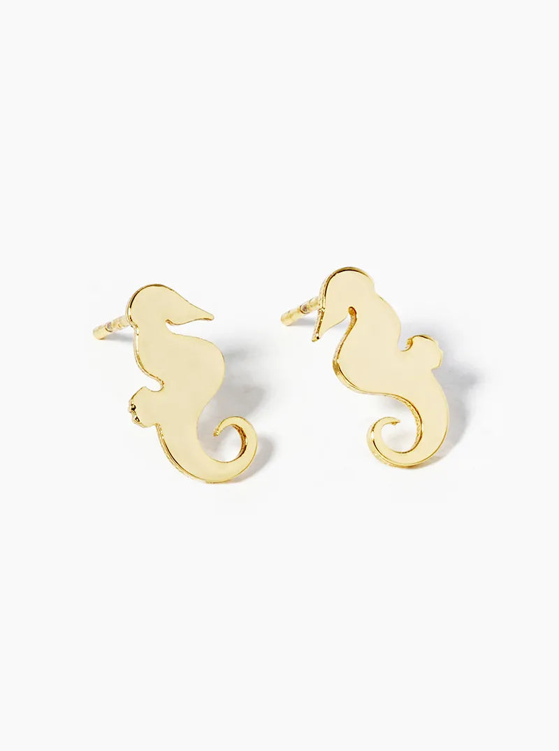 18k Gold Dipped Seahorse Post Stud Earrings