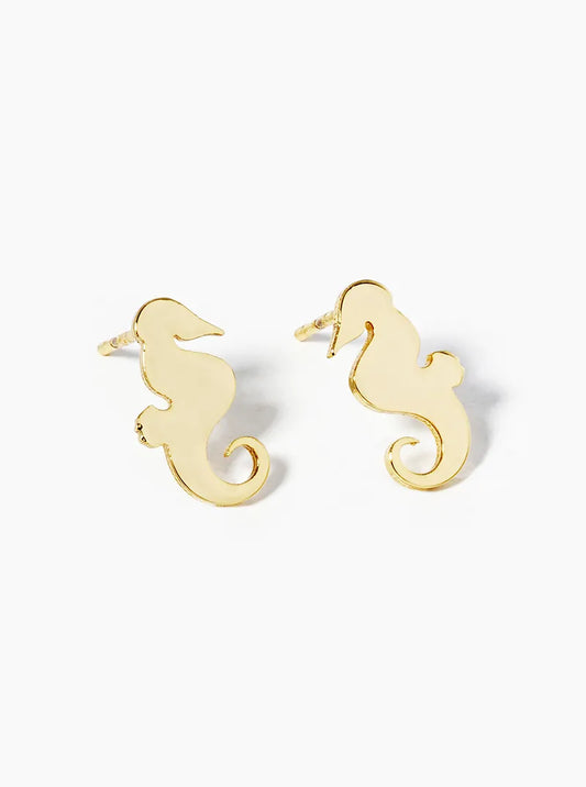 18k Gold Dipped Seahorse Post Stud Earrings