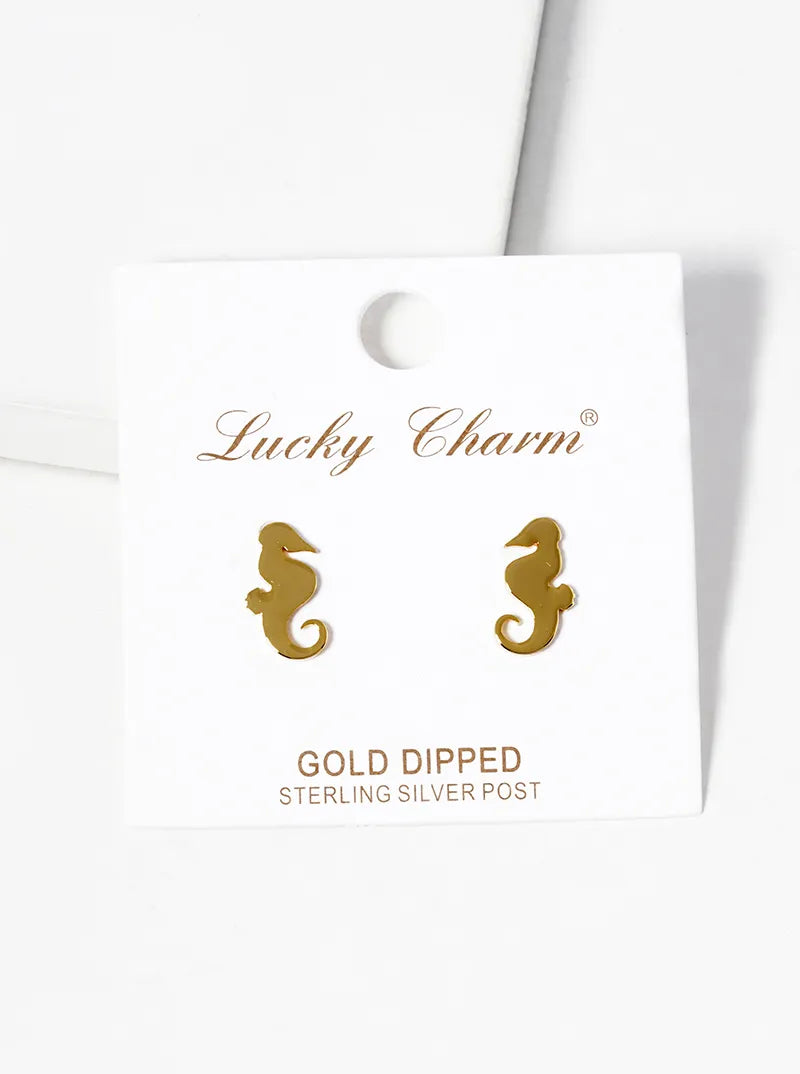 18k Gold Dipped Seahorse Post Stud Earrings