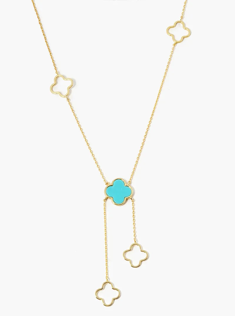 18k Gold Dipped Semi-Precious Quatrefoil Lariat Necklace
