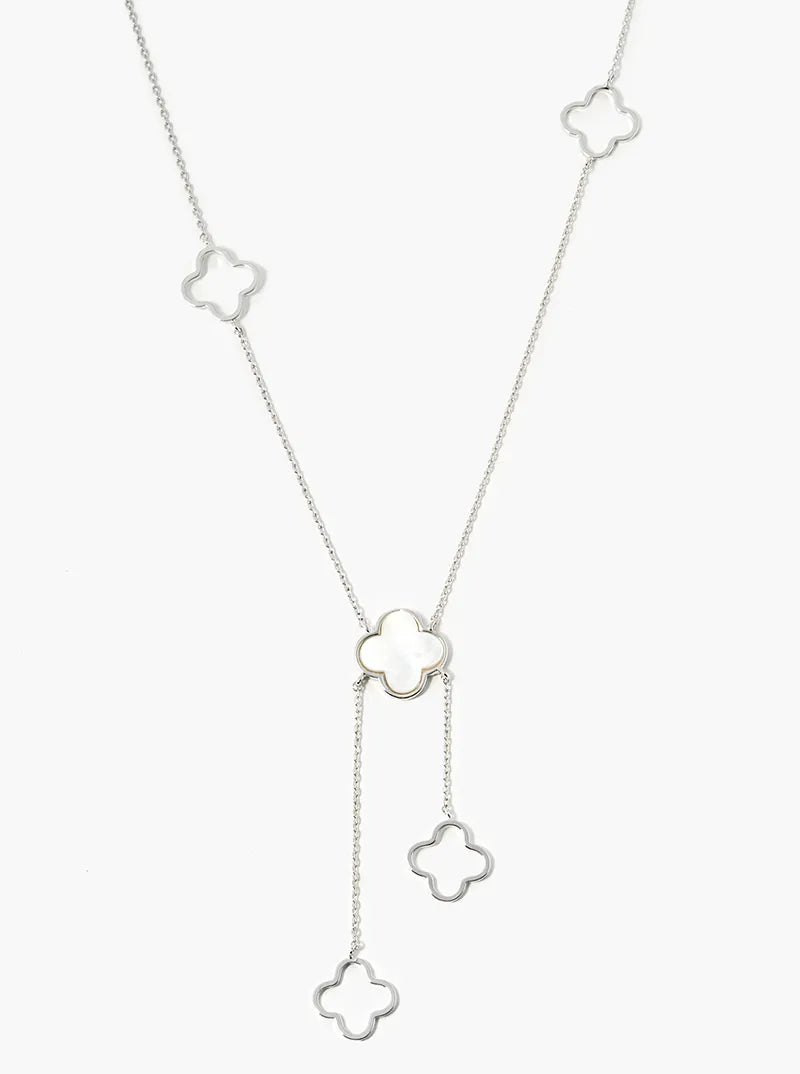 18k Gold Dipped Semi-Precious Quatrefoil Lariat Necklace