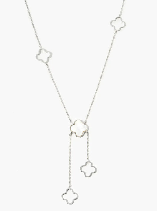 18k Gold Dipped Semi-Precious Quatrefoil Lariat Necklace