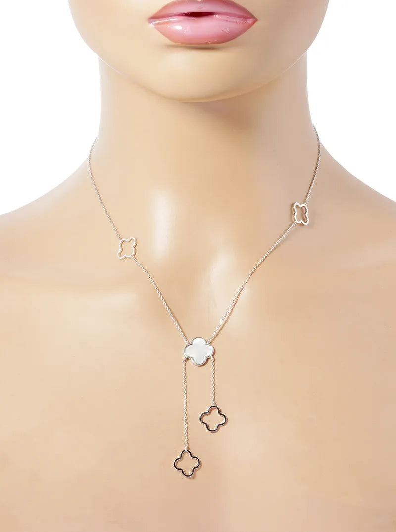 18k Gold Dipped Semi-Precious Quatrefoil Lariat Necklace