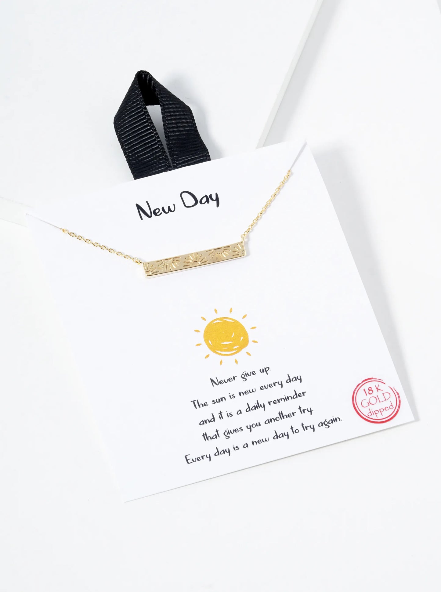 18k Gold Dipped Sun Engraved Bar Pendant Necklace