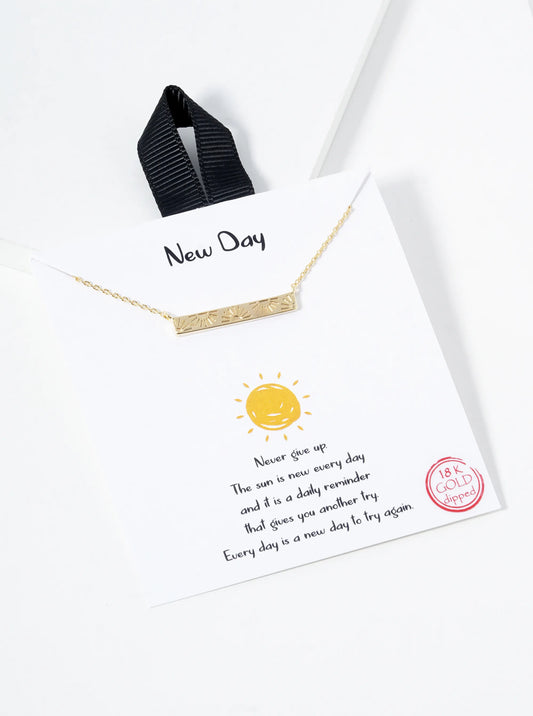 18k Gold Dipped Sun Engraved Bar Pendant Necklace