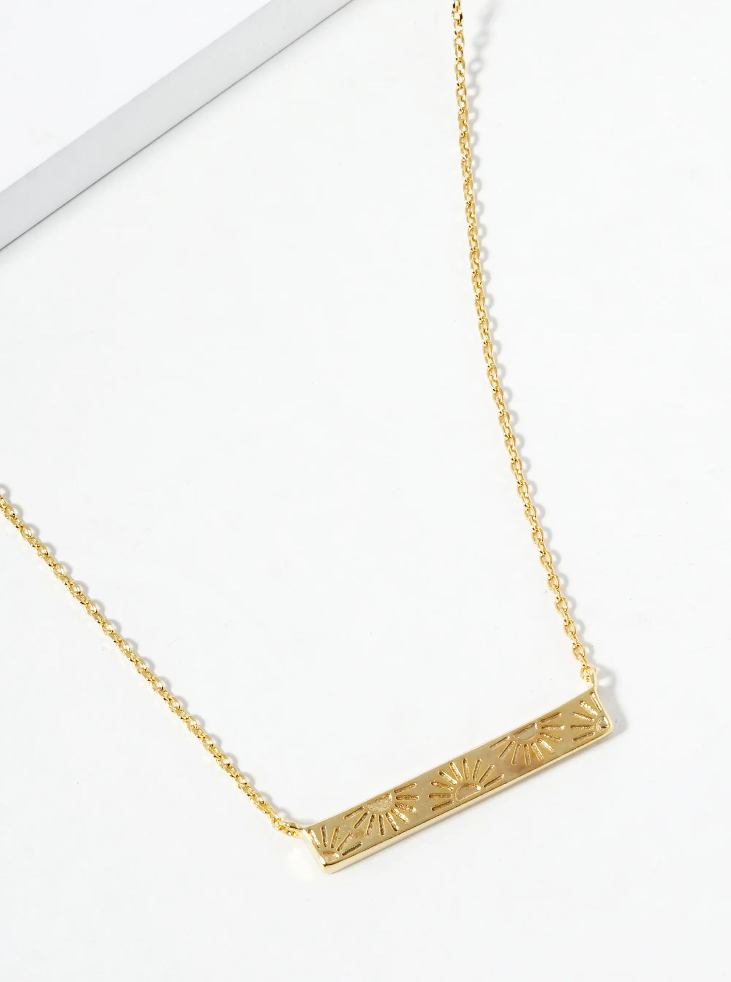 18k Gold Dipped Sun Engraved Bar Pendant Necklace