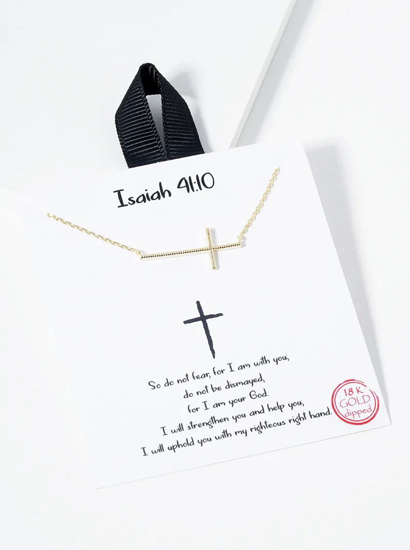 18k Gold Dipped Textured Brass Cross Pendant Necklace