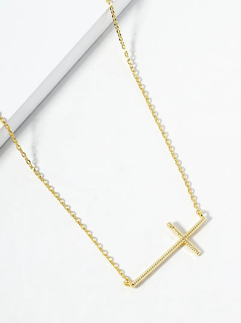 18k Gold Dipped Textured Brass Cross Pendant Necklace