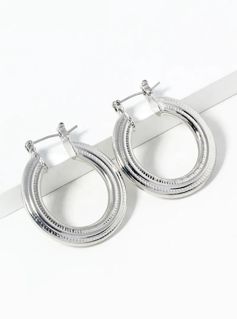 18k Gold Dipped Textured Metal 30mm Latch Back Hoop Earrings