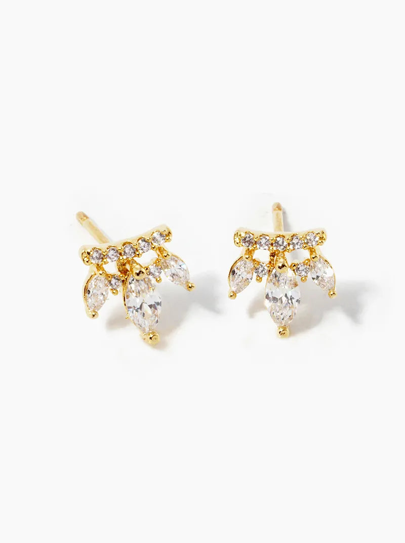 18k Gold Dipped Three Marquise CZ Stones Drop Post Stud Earrings