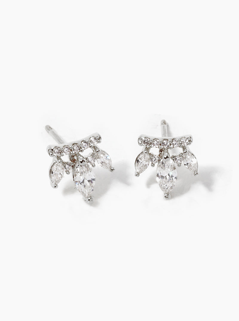 18k Gold Dipped Three Marquise CZ Stones Drop Post Stud Earrings