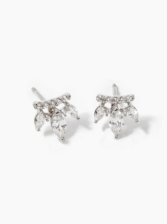 18k Gold Dipped Three Marquise CZ Stones Drop Post Stud Earrings