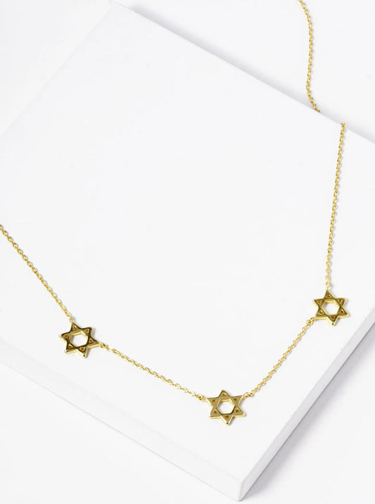 18k Gold Dipped Three Star Of David Necklace