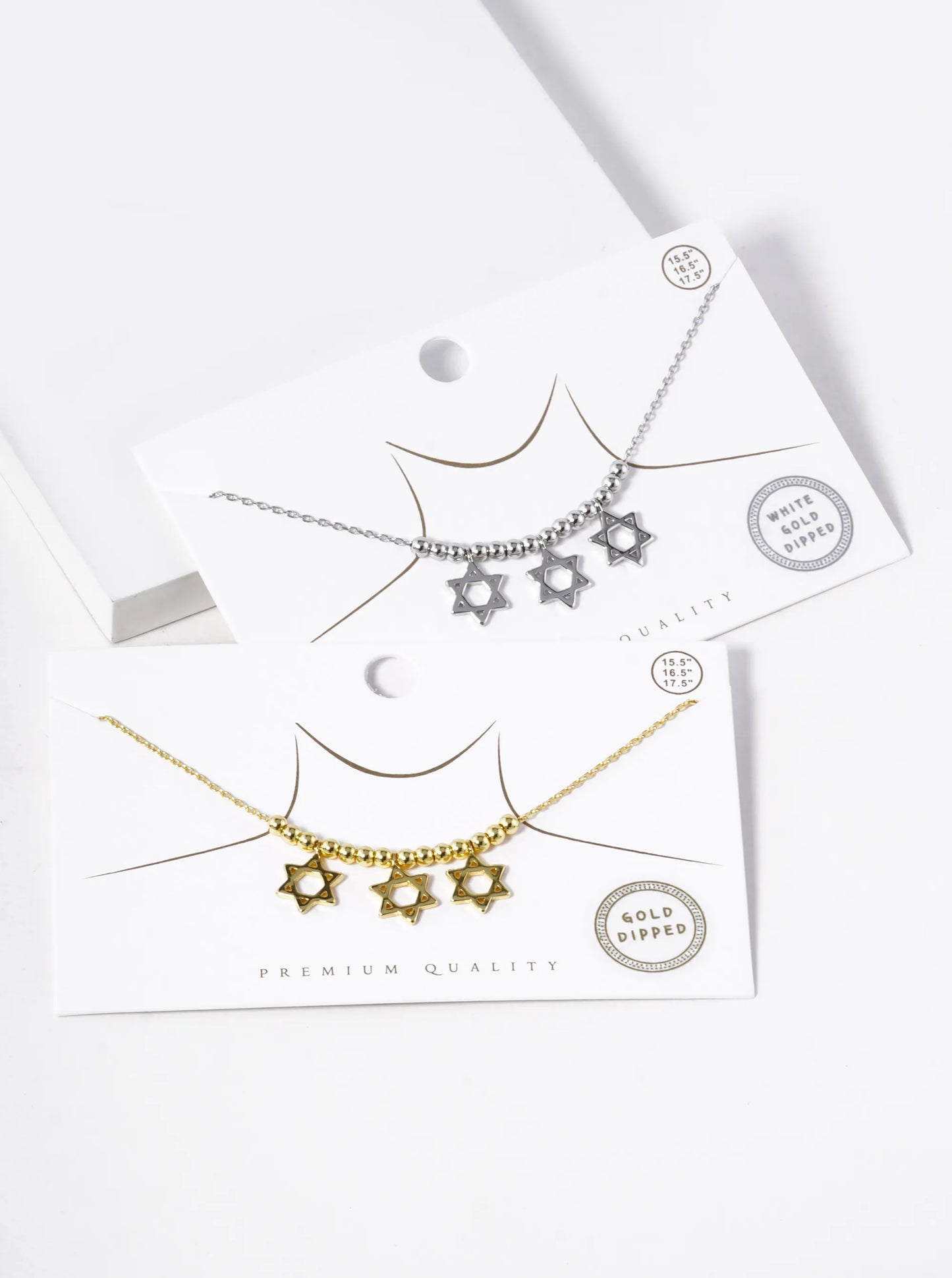 18k Gold Dipped Three Star Of David With Metallic Beads Necklace